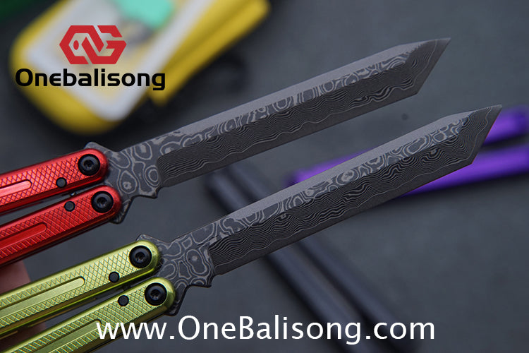 ARMED SHARK Glide Kraken Version Balisong clone Damascus fake blade/Trainer Seven series aluminum alloy handle stainless steel  blade Bushings