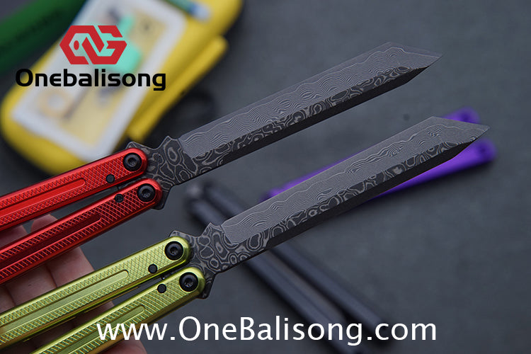 ARMED SHARK Glide Kraken Version Balisong clone Damascus fake blade/Trainer Seven series aluminum alloy handle stainless steel  blade Bushings