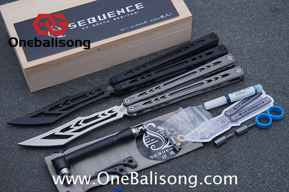 Sequence Glacier Original Balisong TC4 Titanium Alloy Handle 440c Stainless Steel Blade Bushings