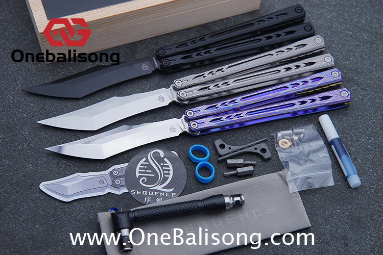 Sequence Bitter Cold Original Balisong Titanium Alloy Handle Stainless Steel Blade Bushings