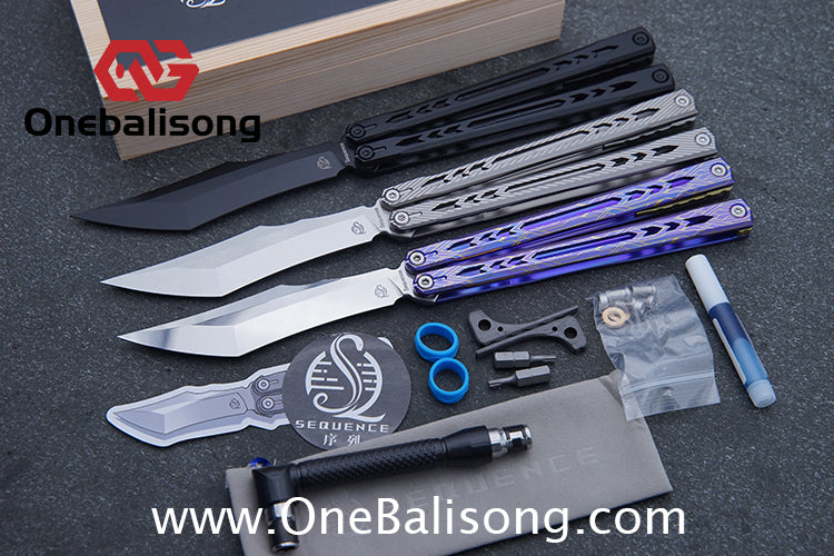 Sequence Bitter Cold Original Balisong Titanium Alloy Handle Stainless Steel Blade Bushings