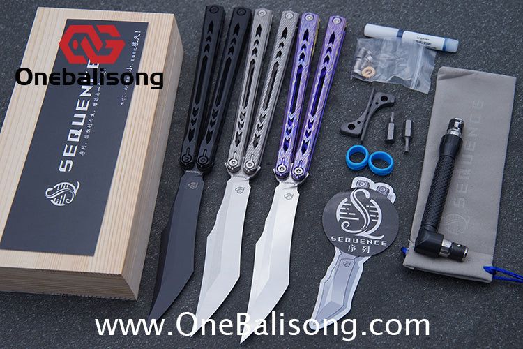 Sequence Bitter Cold Original Balisong Titanium Alloy Handle Stainless Steel Blade Bushings