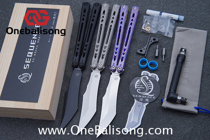 Sequence Glacier Original Balisong TC4 Titanium Alloy Handle 440c Stainless Steel Blade Bushings