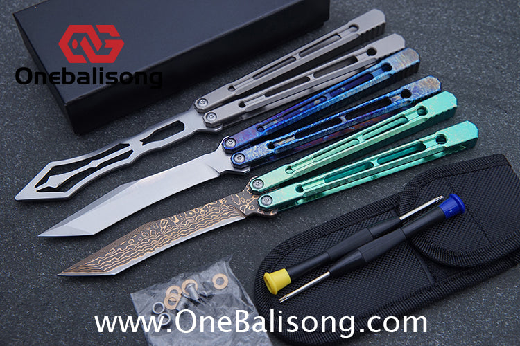 THEONE Reaper/Blackbird Balisong Clone TC4 Titanium Alloy Handle Stainless Steel Blade One-piece structure Bushing