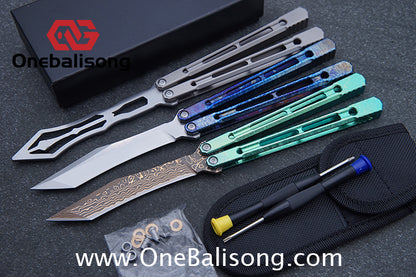 THEONE Reaper/Blackbird Balisong Clone TC4 Titanium Alloy Handle Stainless Steel Blade One-piece structure Bushing