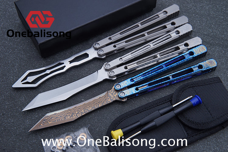 THEONE Reaper/Blackbird Balisong Clone TC4 Titanium Alloy Handle Stainless Steel Blade One-piece structure Bushing