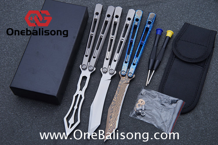 THEONE Reaper/Blackbird Balisong Clone TC4 Titanium Alloy Handle Stainless Steel Blade One-piece structure Bushing