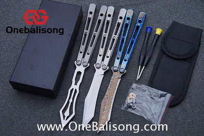 THEONE Reaper/Blackbird Balisong Clone TC4 Titanium Alloy Handle Stainless Steel Blade One-piece structure Bushing