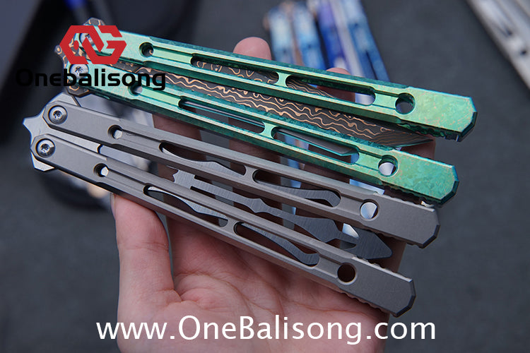 THEONE Reaper/Blackbird Balisong Clone TC4 Titanium Alloy Handle Stainless Steel Blade One-piece structure Bushing