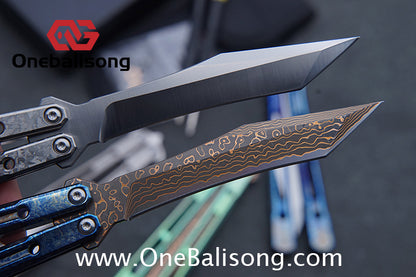 THEONE Reaper/Blackbird Balisong Clone TC4 Titanium Alloy Handle Stainless Steel Blade One-piece structure Bushing