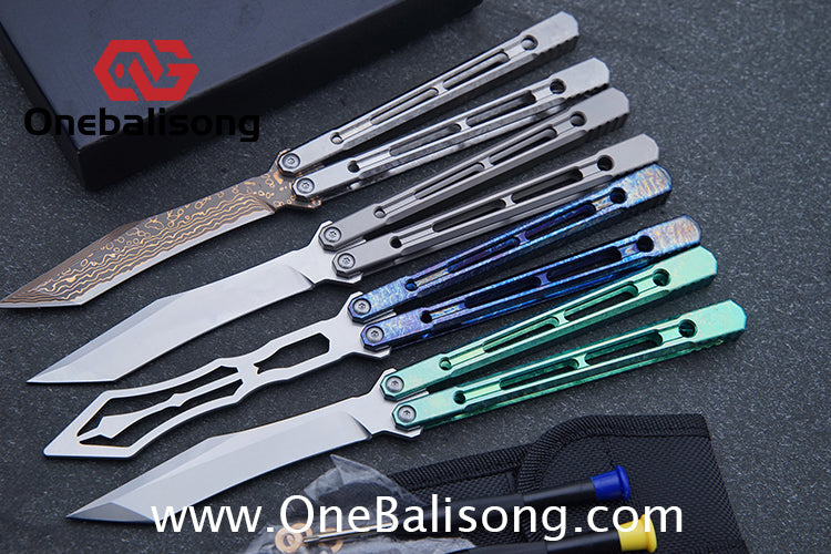 THEONE Reaper/Blackbird Balisong Clone TC4 Titanium Alloy Handle Stainless Steel Blade One-piece structure Bushing
