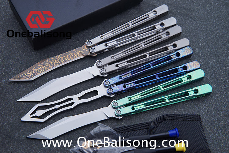 THEONE Reaper/Blackbird Balisong Clone TC4 Titanium Alloy Handle Stainless Steel Blade One-piece structure Bushing