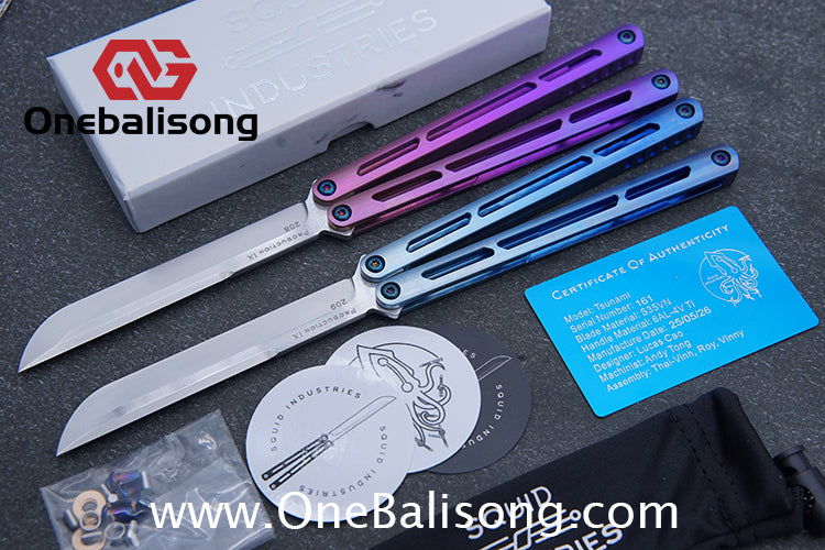 Blue River Titanium Tsunami Balisong Clone Steel Screw Tsunami V4 Titanium alloy handle VG10 blade Bushing