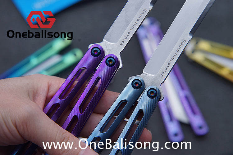 Blue River Titanium Tsunami Balisong Clone Steel Screw Tsunami V4 Titanium alloy handle VG10 blade Bushing