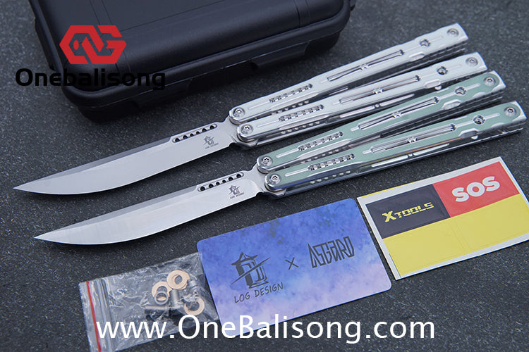 Log & Asgard Lyra V2 Balisong Aluminum Alloy Handle G10 paster Stainless Steel Fake Blade Sandwich Structure Bushing
