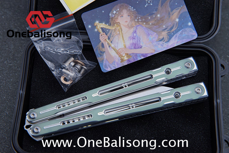 Log & Asgard Lyra V2 Balisong Aluminum Alloy Handle G10 paster Stainless Steel Fake Blade Sandwich Structure Bushing