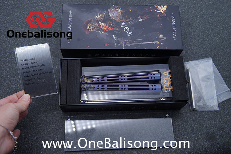 TOA ARES Original Balisong Titanium Alloy Handle Bohler M390 Stainless Steel Fake Blade Bushing