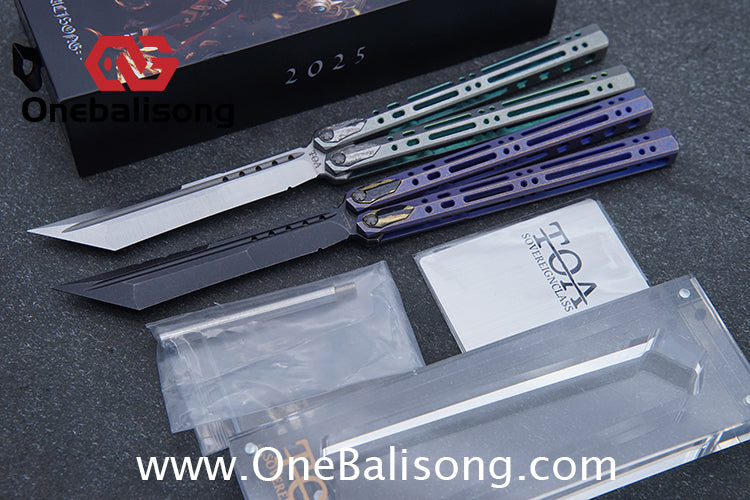 TOA ARES Original Balisong Titanium Alloy Handle Bohler M390 Stainless Steel Fake Blade Bushing
