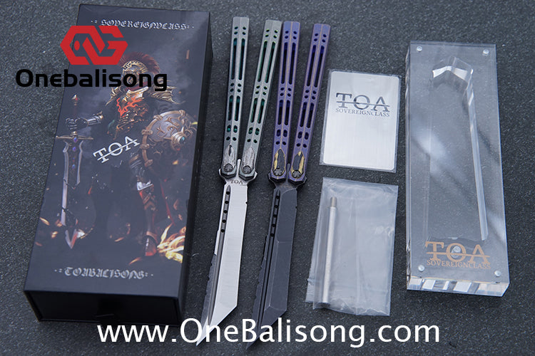 TOA ARES Original Balisong Titanium Alloy Handle Bohler M390 Stainless Steel Fake Blade Bushing