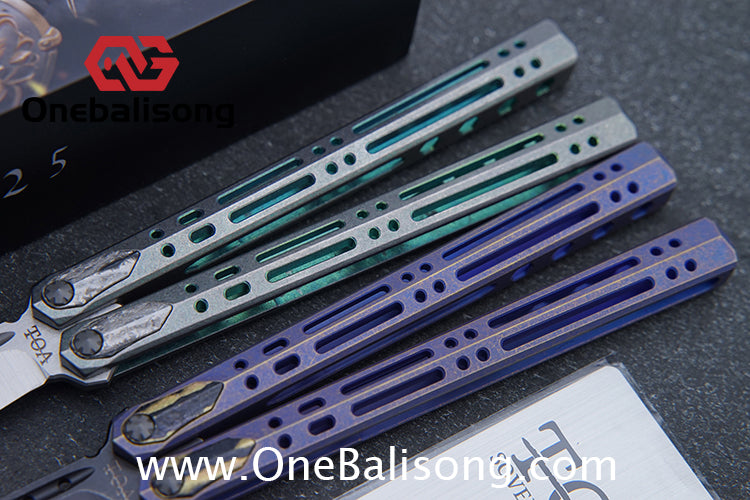TOA ARES Original Balisong Titanium Alloy Handle Bohler M390 Stainless Steel Fake Blade Bushing