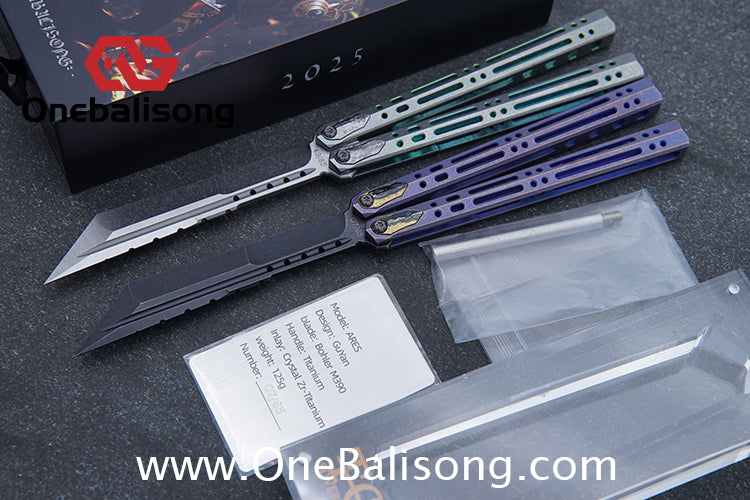 TOA ARES Original Balisong Titanium Alloy Handle Bohler M390 Stainless Steel Fake Blade Bushing