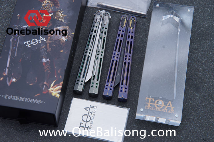TOA ARES Original Balisong Titanium Alloy Handle Bohler M390 Stainless Steel Fake Blade Bushing