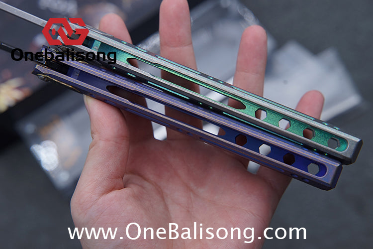 TOA ARES Original Balisong Titanium Alloy Handle Bohler M390 Stainless Steel Fake Blade Bushing