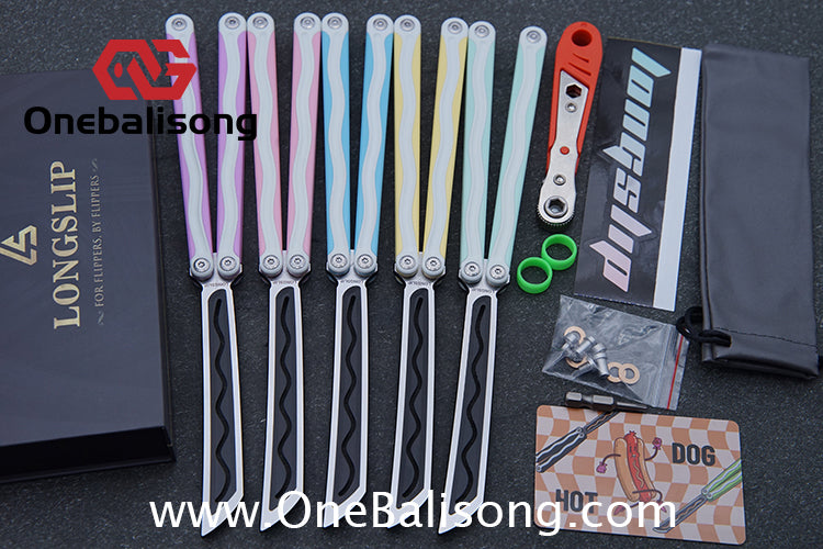 TITUS LONGSLIP Hot Dog Original Balisong 7075 Aviation Aluminum+G10 Patch Handle 14C28N Stainless Steel Blade Bushing