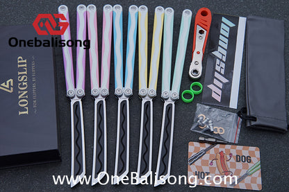 TITUS LONGSLIP Hot Dog Original Balisong 7075 Aviation Aluminum+G10 Patch Handle 14C28N Stainless Steel Blade Bushing