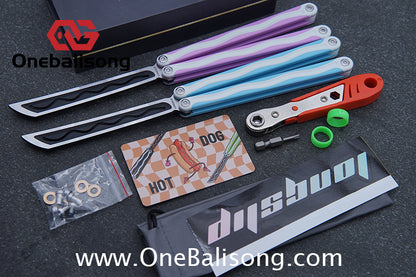 TITUS LONGSLIP Hot Dog Original Balisong 7075 Aviation Aluminum+G10 Patch Handle 14C28N Stainless Steel Blade Bushing