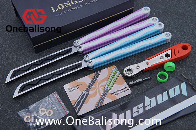 TITUS LONGSLIP Hot Dog Original Balisong 7075 Aviation Aluminum+G10 Patch Handle 14C28N Stainless Steel Blade Bushing