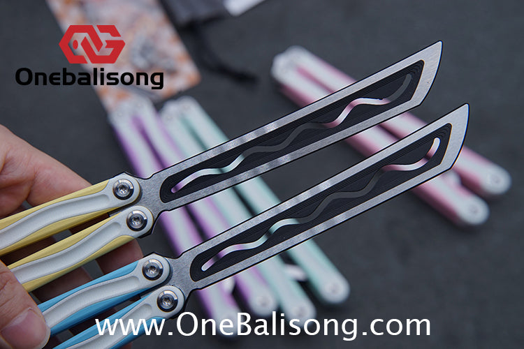 TITUS LONGSLIP Hot Dog Original Balisong 7075 Aviation Aluminum+G10 Patch Handle 14C28N Stainless Steel Blade Bushing
