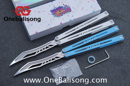 Banshu Creation Laser Original Balisong ABS Plastic Scales+Steel Lining Handle 440c Stainless Steel Blade Bushings