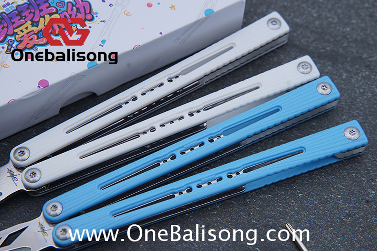 Banshu Creation Laser Original Balisong ABS Plastic Scales+Steel Lining Handle 440c Stainless Steel Blade Bushings