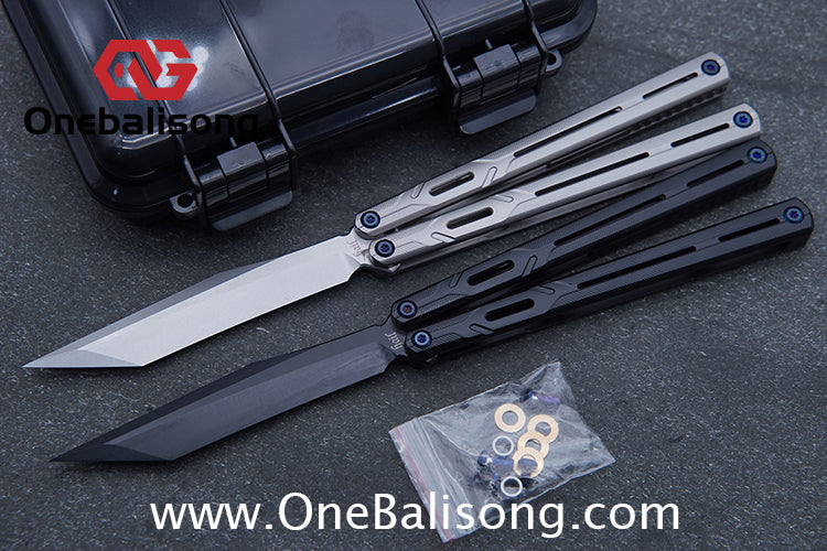 H-air Titanium Knicks Balisong Seven Series Titanium Alloy Handle Stainless Steel Blade Bushings