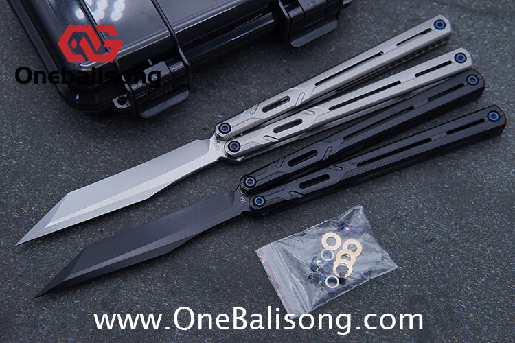 H-air Titanium Knicks Balisong Seven Series Titanium Alloy Handle Stainless Steel Blade Bushings