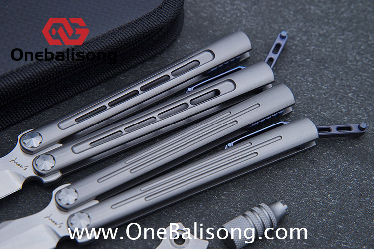 Roar Smallpox Mini Balisong Titanium Alloy Sandwich Handle Stainless Steel 14c28n Blade Bearing Structure