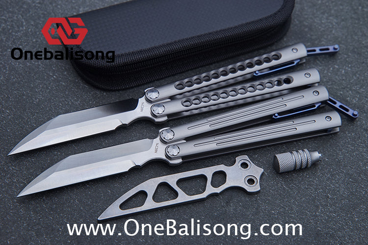 Roar Smallpox Mini Balisong Titanium Alloy Sandwich Handle Stainless Steel 14c28n Blade Bearing Structure