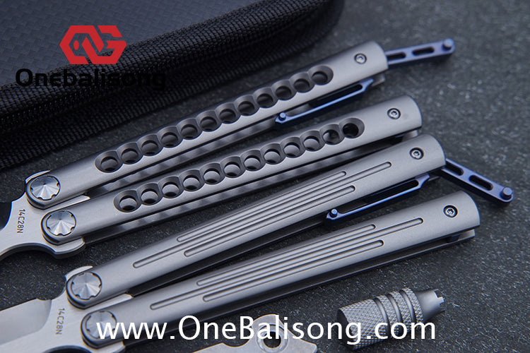 Roar Smallpox Mini Balisong Titanium Alloy Sandwich Handle Stainless Steel 14c28n Blade Bearing Structure