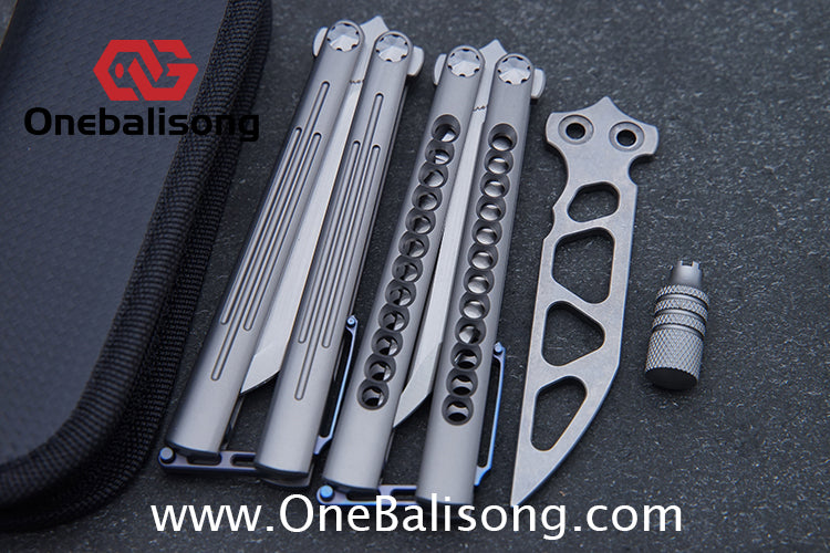Roar Smallpox Mini Balisong Titanium Alloy Sandwich Handle Stainless Steel 14c28n Blade Bearing Structure
