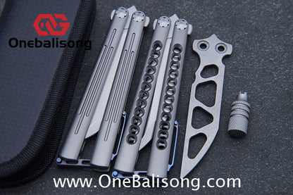 Roar Smallpox Mini Balisong Titanium Alloy Sandwich Handle Stainless Steel 14c28n Blade Bearing Structure