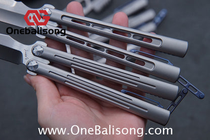 Roar Smallpox Mini Balisong Titanium Alloy Sandwich Handle Stainless Steel 14c28n Blade Bearing Structure