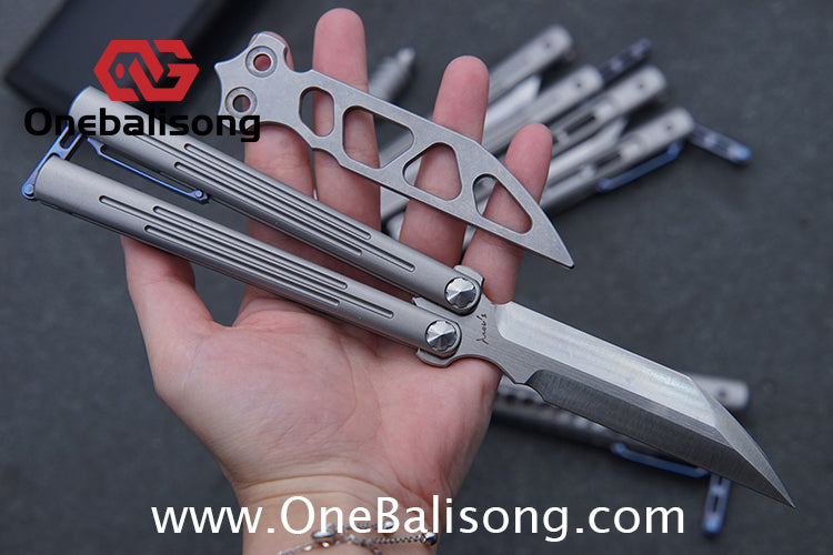 Roar Smallpox Mini Balisong Titanium Alloy Sandwich Handle Stainless Steel 14c28n Blade Bearing Structure