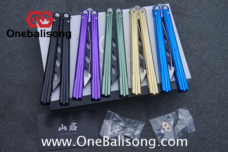 Purple Smoke The Tiger Balisong 7075 Aluminum Alloy Handle 440c Stainless Steel Trainer Blade Bushing