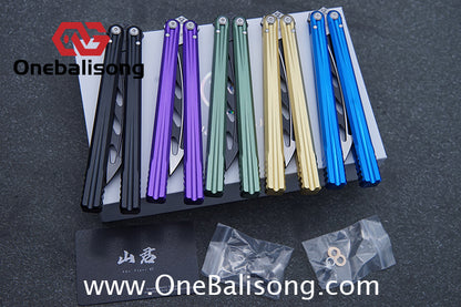 TITAN  & Purple Smoke The Tiger V2 Balisong 7075 Aluminum Alloy Handle 440c Stainless Steel Trainer Blade Bushing