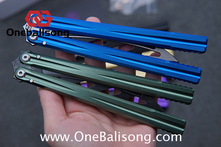 Purple Smoke The Tiger Balisong 7075 Aluminum Alloy Handle 440c Stainless Steel Trainer Blade Bushing
