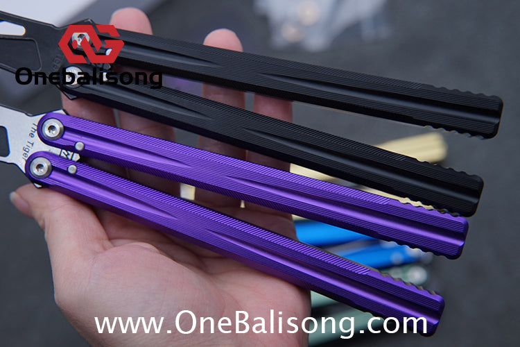 Purple Smoke The Tiger Balisong 7075 Aluminum Alloy Handle 440c Stainless Steel Trainer Blade Bushing