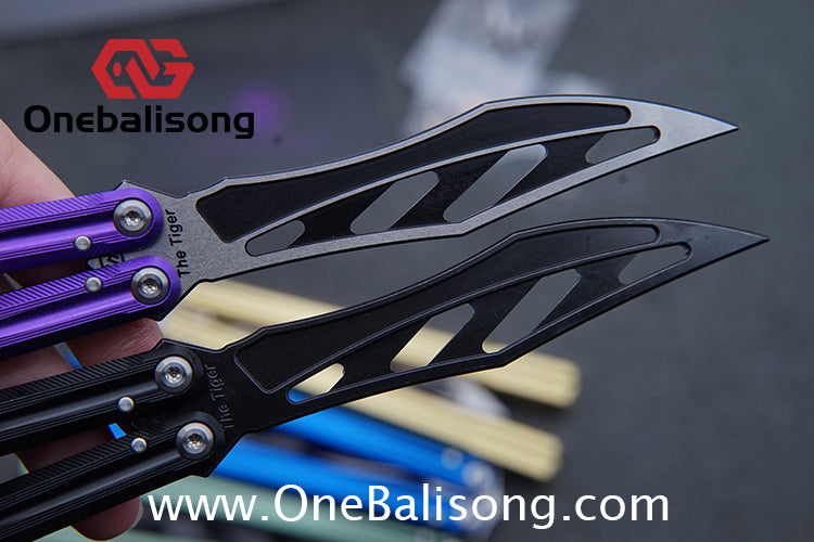 Purple Smoke The Tiger Balisong 7075 Aluminum Alloy Handle 440c Stainless Steel Trainer Blade Bushing