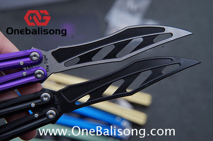 TITAN  & Purple Smoke The Tiger V2 Balisong 7075 Aluminum Alloy Handle 440c Stainless Steel Trainer Blade Bushing