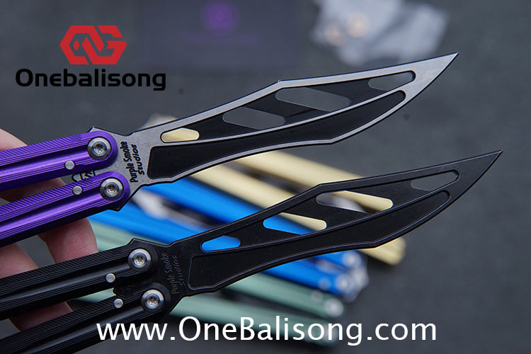 Purple Smoke The Tiger Balisong 7075 Aluminum Alloy Handle 440c Stainless Steel Trainer Blade Bushing